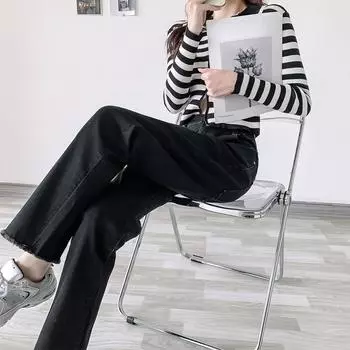 Женские брюки, осенние женские повседневные свободные повседневные женские джинсы, шаровары, укороченные брюки, большие размеры XL чёрный