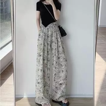 Женские брюки оверсайз, летние тонкие удобные домашние повседневные брюки в китайском стиле с высокой талией, тонкие удобные домашние повседневные брюки Y2k S белый