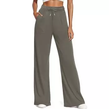 Женские брюки-палаццо, летние повседневные струящиеся брюки с широкими штанинами, наряды для пляжа, путешествий, отпуска L армия зеленый