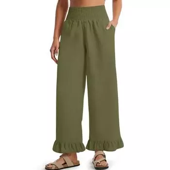 Женские брюки-палаццо, летние повседневные струящиеся брюки с широкими штанинами, наряды для пляжа, путешествий, отпуска L