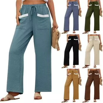 Женские брюки-палаццо, летние повседневные струящиеся брюки с широкими штанинами, наряды для пляжа, путешествий, отпуска XXL тёмно-синий