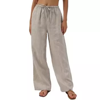 Женские брюки-палаццо, летние повседневные струящиеся брюки с широкими штанинами, наряды для пляжа, путешествий, отпуска L хаки