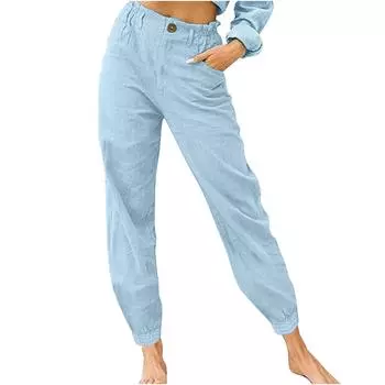 Женские брюки-палаццо, летние широкие повседневные длинные брюки в стиле бохо с карманами