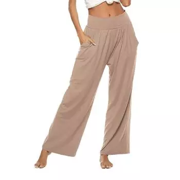 Женские брюки-палаццо, летние широкие повседневные длинные брюки в стиле бохо с карманами