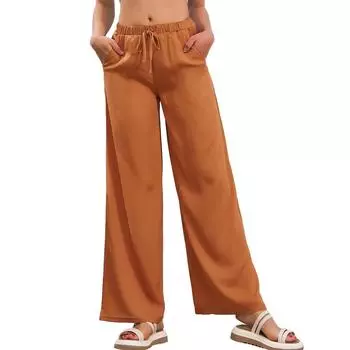 Женские брюки-палаццо, летние широкие повседневные длинные брюки в стиле бохо с карманами