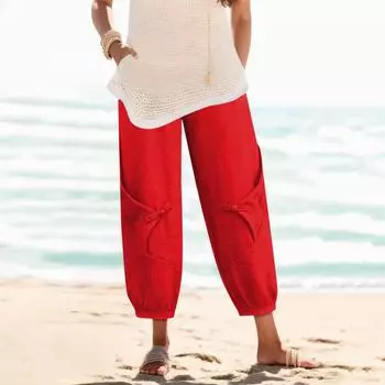 Женские брюки-палаццо, летние широкие повседневные длинные брюки в стиле бохо с карманами