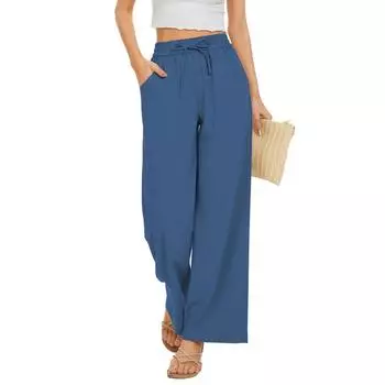 Женские брюки-палаццо, летние широкие повседневные длинные брюки в стиле бохо с карманами
