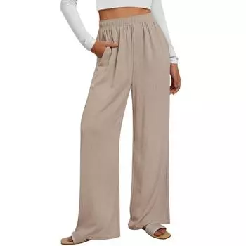 Женские брюки-палаццо, летние широкие повседневные длинные брюки в стиле бохо с карманами