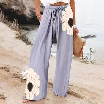 Женские брюки, повседневные брюки с карманами, эластичный пояс, свободные прямые брюки L светло-серый