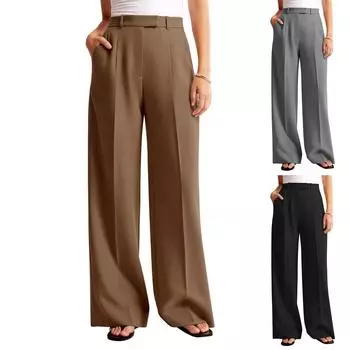 Женские брюки повседневные и модные однотонные брюки с карманами M чёрный