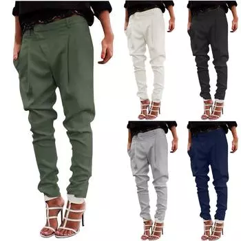 Женские брюки, повседневные однотонные брюки с высокой талией и карманами на пуговицах, однотонные повседневные брюки с эластичной резинкой на талии S чёрный