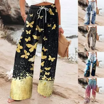 Женские брюки, повседневные свободные брюки из хлопка и льна с высокой талией, широкие длинные брюки с карманами