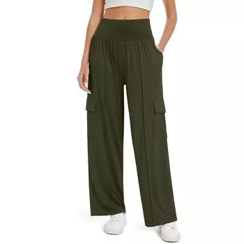 Женские брюки, повседневные свободные брюки из хлопка и льна с высокой талией, широкие длинные брюки с карманами L
