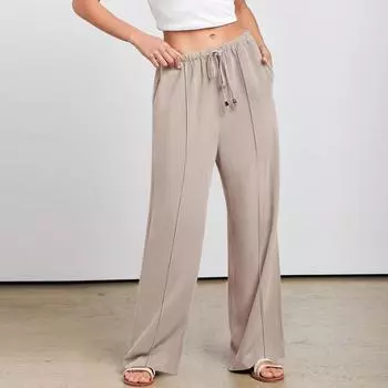 Женские брюки, повседневные свободные брюки из хлопка и льна с высокой талией, широкие длинные брюки с карманами XXXL хаки