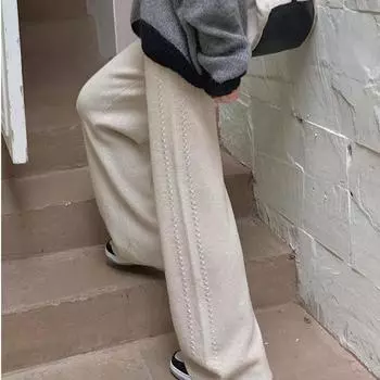 Женские брюки повседневные теплые свободные трикотажные широкие брюки с высокой талией мягкие вощеные удобные модные прямые брюки для женщин 2024 One Size темно-серого