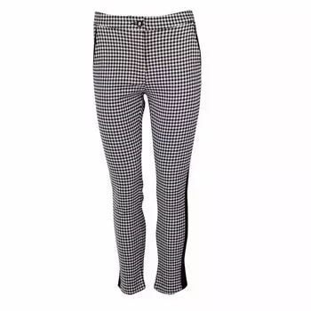 Женские брюки приталенного кроя в клетку с золотой пуговицей и черными лентами ROSE