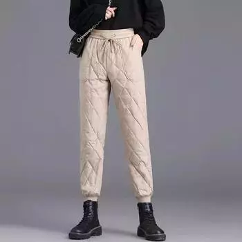 Женские брюки прямого кроя с высокой талией, утолщенной флисовой подкладкой, из хлопка с эластичной резинкой на талии, теплая верхняя одежда на осень-зиму 4XL чёрный