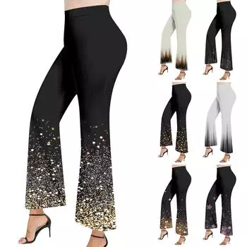 Женские брюки, прямые брюки, повседневные брюки с эластичной резинкой на талии и принтом L бежевый