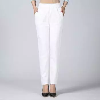 Женские брюки прямые летние тонкие свободные повседневные брюки большого размера с эластичной резинкой на талии из эластичного хлопка XXXXXL белый