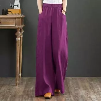 Женские брюки, прямые широкие брюки, эластичные повседневные брюки с высокой талией и карманами, однотонные свободные длинные брюки, уличная одежда XXXL оранжевый