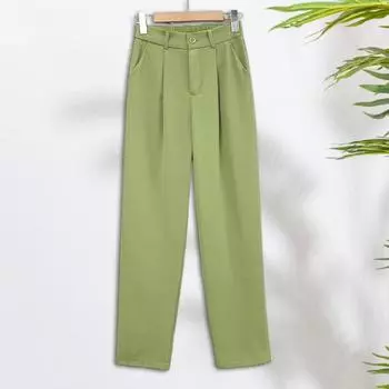 Женские брюки, прямые широкие брюки, длинные костюмные брюки с карманами, эластичный пояс, пуговицы, молния, летние шелковые брюки для костюма M вино красного