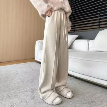 Женские брюки, прямые, широкие, с завязками на резинке, повседневные брюки с карманами, однотонные длинные брюки M кофейный