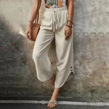 Женские брюки, регулируемые, с эластичной резинкой на талии, повседневные брюки, однотонные, широкие, свободные брюки, повседневная одежда S абрикосовый