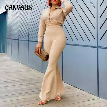 Женские брюки-рубашки больших размеров, модная темпераментная рубашка с лацканами, расклешенные брюки с высокой талией, комплект из двух предметов S синий