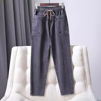 Женские брюки-рубашки с эластичной резинкой на весну и осень, студенческие брюки Nine Minute 5XL черный серый