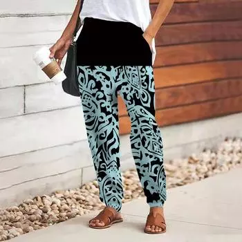 Женские брюки с 3D-принтом в виде цветка синего цвета, свободные брюки со шнуровкой и эластичным поясом, повседневные длинные брюки с карманами XS синий