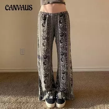 Женские брюки с абстрактным принтом, свободные, повседневные, с эластичной резинкой на талии, прямые брюки S коричневый