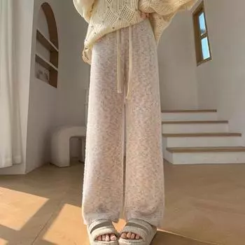 Женские брюки с эластичной резинкой и высокой талией, регулируемые широкие длинные брюки радужного цвета, свободные повседневные брюки оранжевый