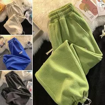 Женские брюки с эластичной резинкой на талии, зимние флисовые брюки с завязками, термостойкие спортивные штаны, нижняя одежда для отдыха XXL синий