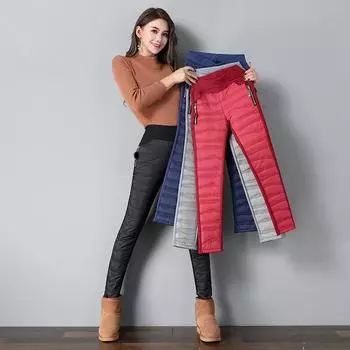 Женские брюки с эластичной резинкой на талии, длинные брюки, зимние пуховые брюки, женские уличные брюки больших размеров, женские теплые толстые брюки-карандаш S чёрный