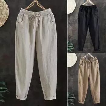 Женские брюки с эластичной резинкой на талии и регулируемым шнурком, повседневные брюки с карманами, свободные шаровары, уличная одежда 3XL хаки