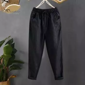 Женские брюки с эластичной резинкой на талии и регулируемым шнурком, повседневные брюки с карманами, свободные шаровары, уличная одежда 2XL хаки