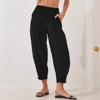 Женские брюки с эластичной талией, однотонные повседневные брюки в стиле шаровары с карманами, свободные брюки-джоггеры L розовый/фиолетовый