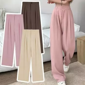 Женские брюки с эластичной талией, утягивающие повседневные брюки, свободные широкие брюки, женские брюки с высокой талией, модная женская одежда 2XL розовый