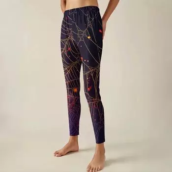 Женские брюки с эластичным мягким низом и принтом Хэллоуина, повседневные домашние спальные брюки L