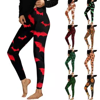 Женские брюки с эластичным мягким низом и принтом Хэллоуина, повседневные домашние спальные брюки M чёрный