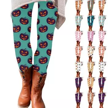 Женские брюки с эластичным мягким низом и принтом Хэллоуина, повседневные домашние спальные брюки XL хаки