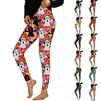 Женские брюки с эластичным мягким низом и принтом Хэллоуина, повседневные домашние спальные брюки XXXL оранжевый
