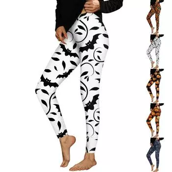 Женские брюки с эластичным мягким низом и принтом Хэллоуина, повседневные домашние спальные брюки XXL