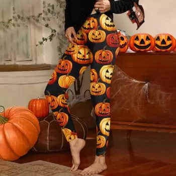 Женские брюки с эластичным мягким низом и принтом Хэллоуина, повседневные домашние спальные брюки XXXL шафрановый