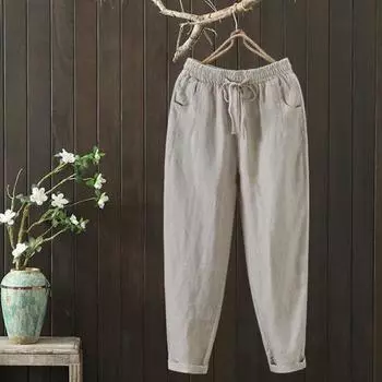 Женские брюки с эластичным шнурком, повседневные свободные брюки с карманами, шаровары с регулируемой талией, уличная одежда 2XL хаки