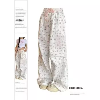 Женские брюки с цветочным принтом Y2k, модные мешковатые брюки с высокой талией 2000-х годов, широкие брюки в стиле Харадзюку, эстетичная модная одежда 90-х годов, новинка S