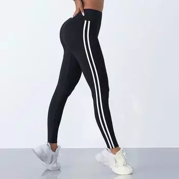 Женские брюки с девятью точками, подтягивающие ягодицы, леггинсы для йоги, тонкие узкие спортивные брюки для фитнеса с высокой талией, брюки для контроля живота S чёрный