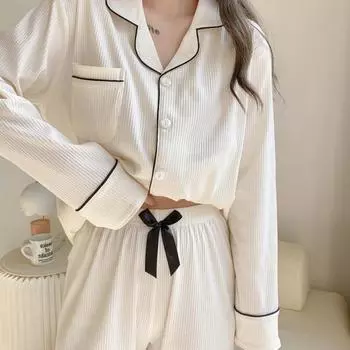 Женские брюки с длинным рукавом, хлопковая пижама, Dormir Lounge Sleepwear, однотонная белая пижама для спальни, домашняя одежда, женская пижама M синий