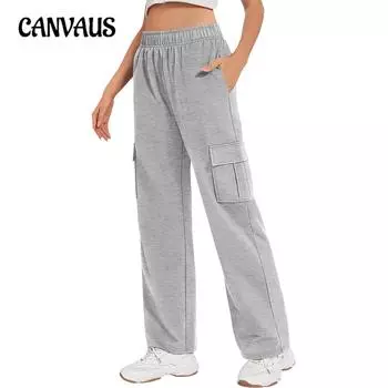 Женские брюки с длинным рукавом, рабочие брюки Y2K, повседневные свободные спортивные штаны с эластичной резинкой на талии, широкие брюки с карманами S хаки