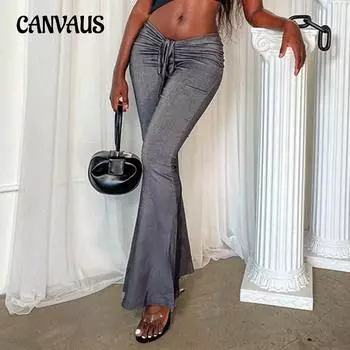 Женские брюки с драпировкой, однотонные, с завязками, с высокой талией, повседневные расклешенные брюки S серый